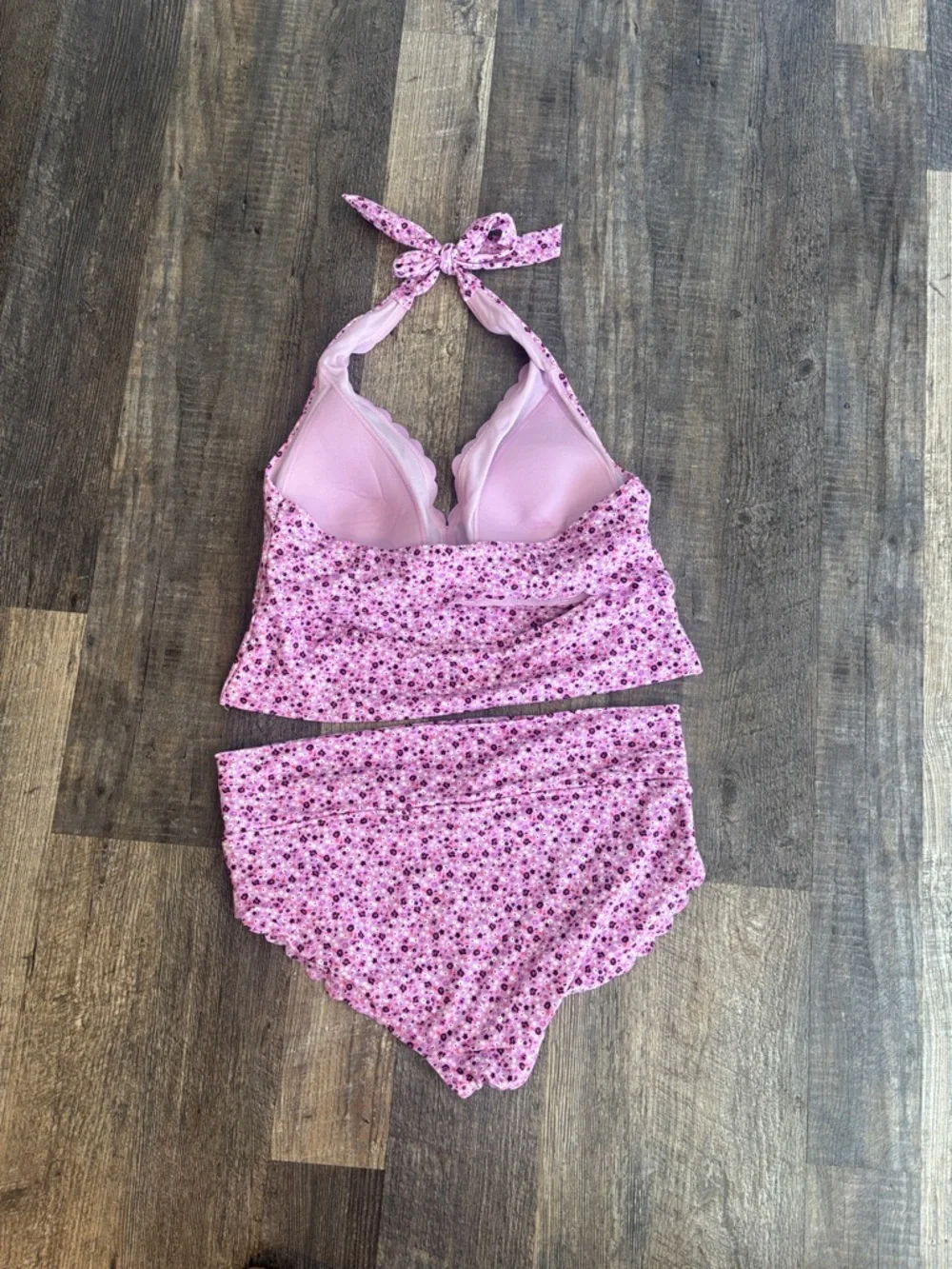 Lands' End Pink Floral Tankini with High Waist Bottoms - Picture 2 of 4